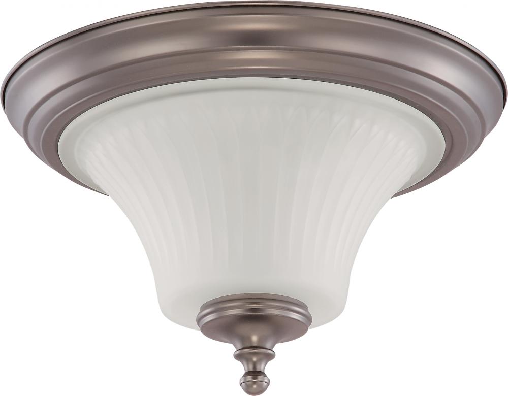 2-Light Flush Mount Lighting Fixture in Aged Pewter Finish with Frosted Etched Glass