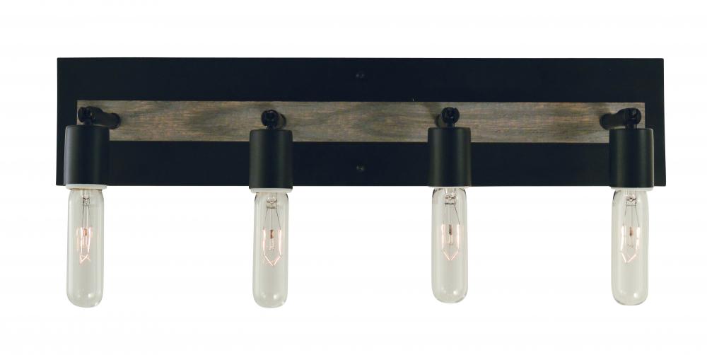 4-Light Matte Black With Grey Oak Accents Loft Sconce