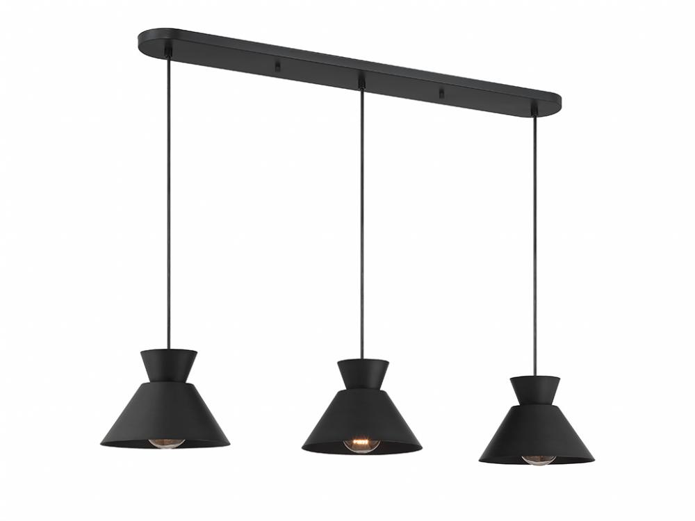 3-Light Linear Chandelier in Matte Black