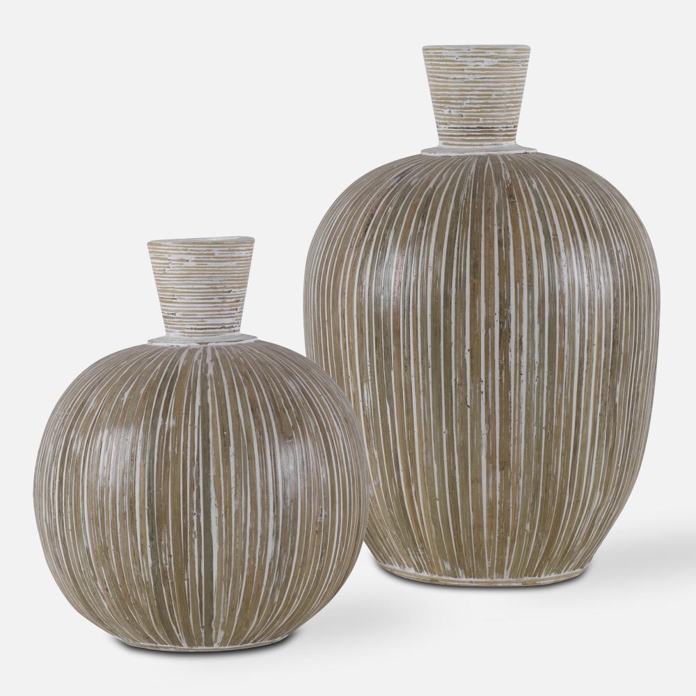 Uttermost Islander White Washed Vases, S/2