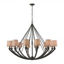 ELK Home 63075/12 - Morrison 12-Light Chandelier in Oil Rubbed Bronze with Wheat Linen Shades